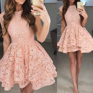 Robe soirée dentelle Rose  LUNA