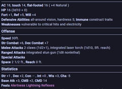 Pathfinder 1E Stat Block